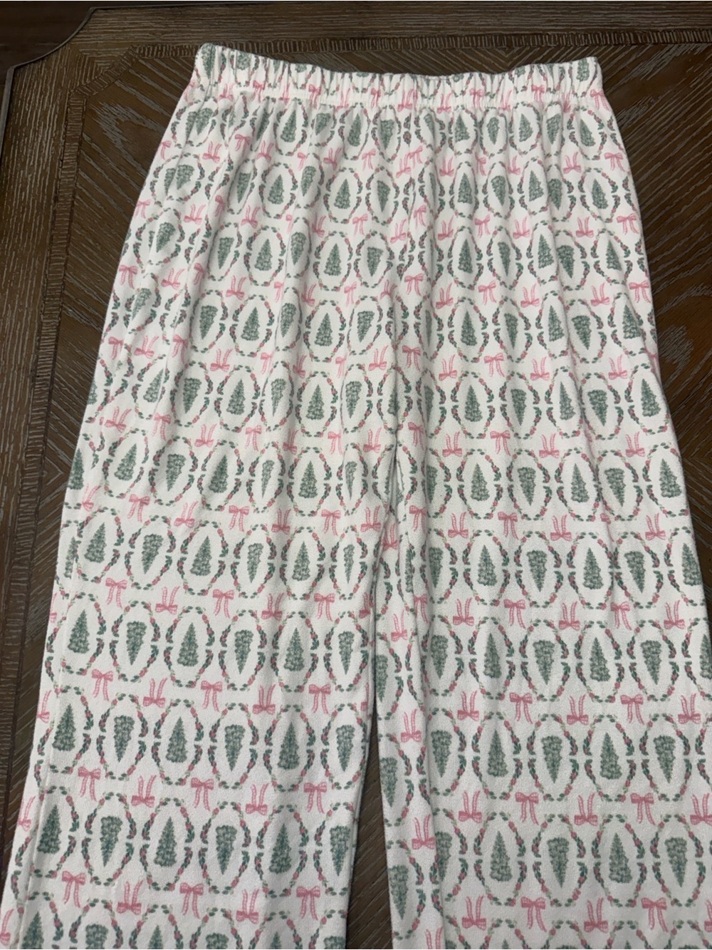 Laura Ashley Christmas long pajama pants with Pink Bows & Green Wreaths